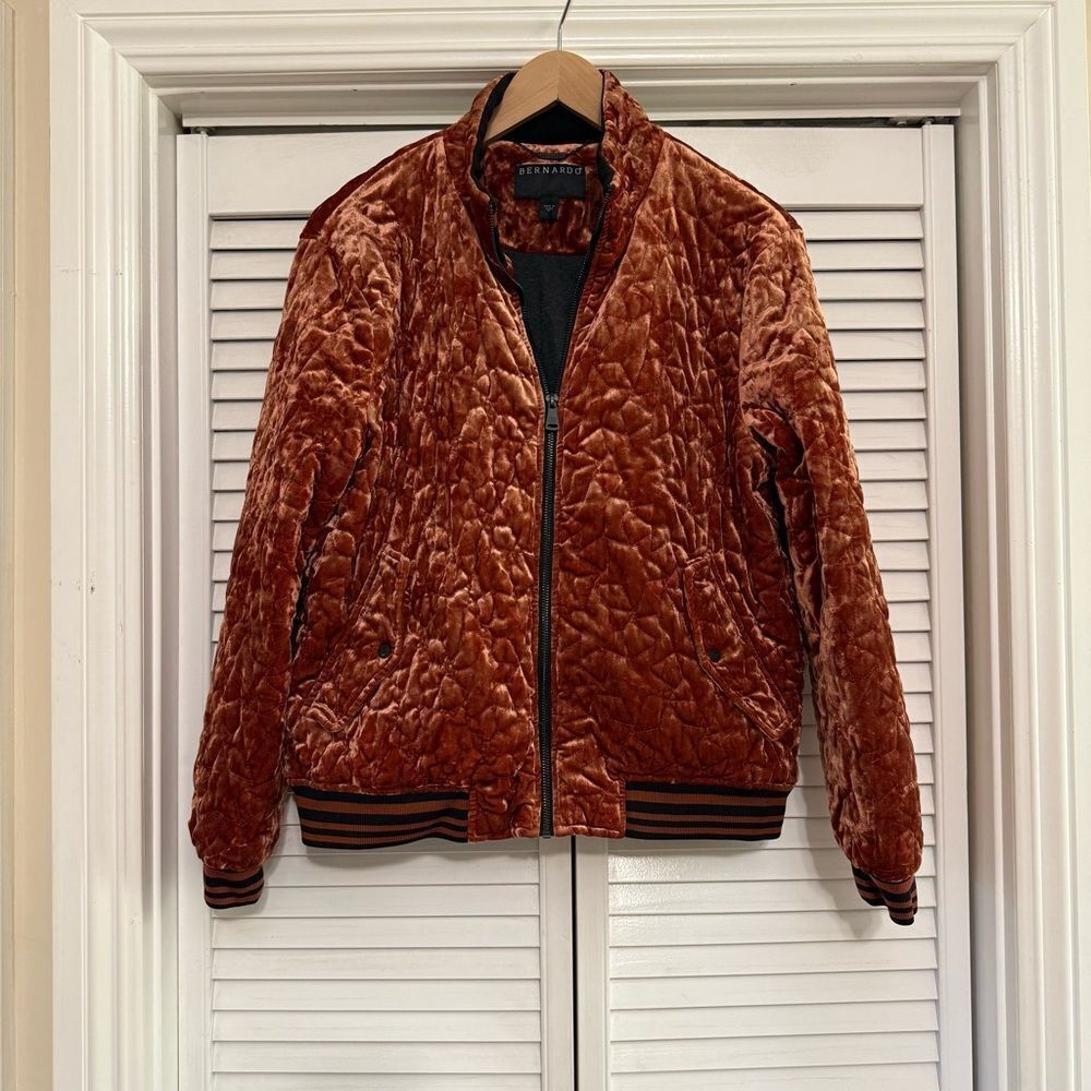 Bernardo Rust/Blk Quilted Velvet Bomber Jacket - Picture 2 of 11